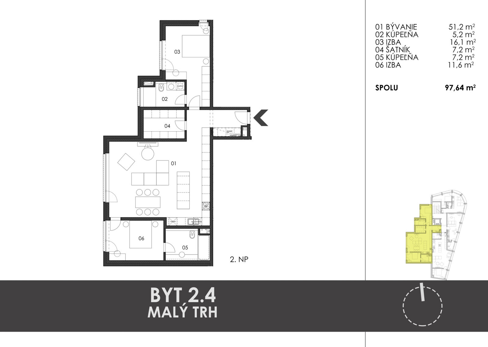 Pôdorys bytu 2.4 v projekte Malý Trh