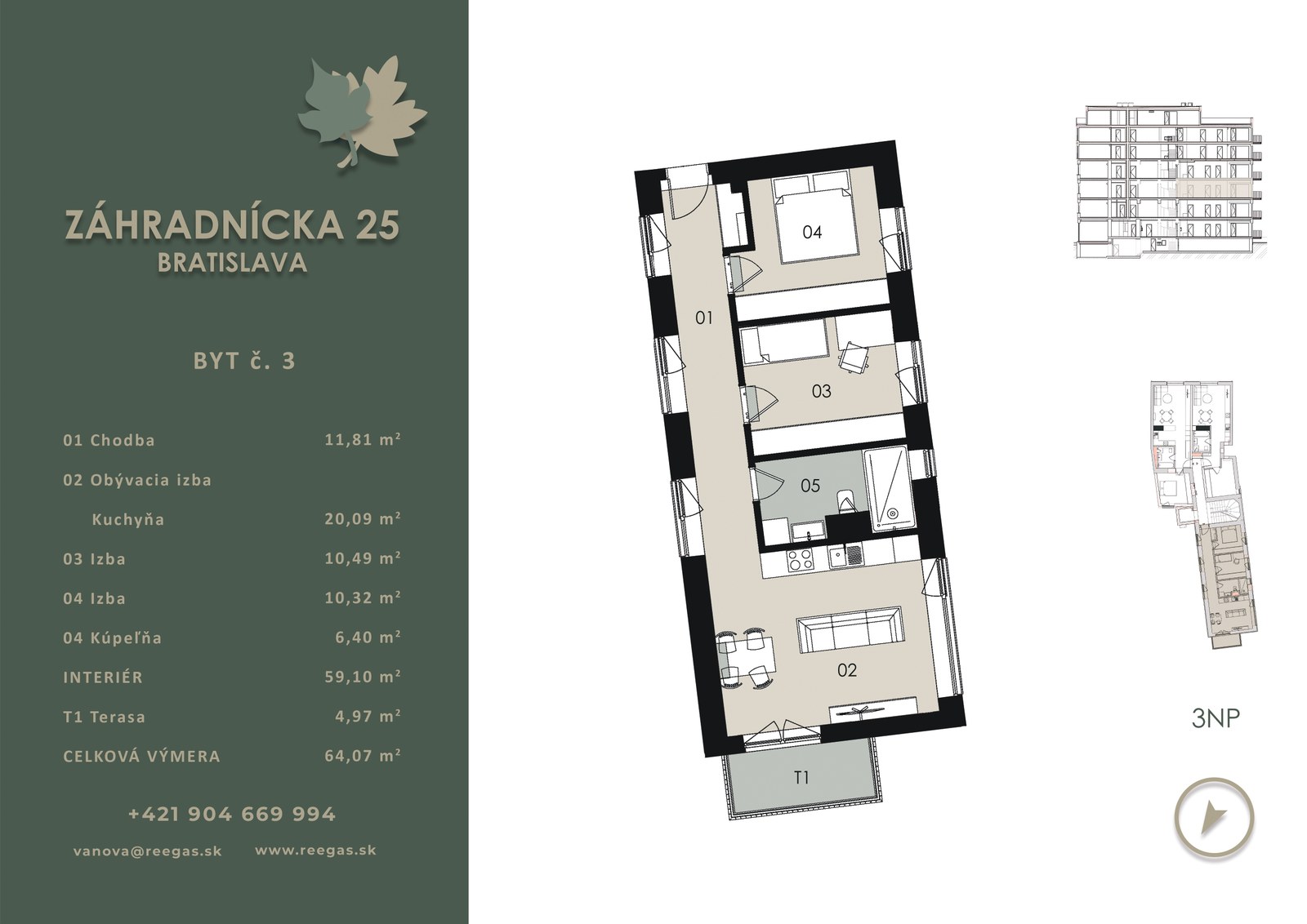 Pôdorys bytu B3 v projekte Záhradnícka 25